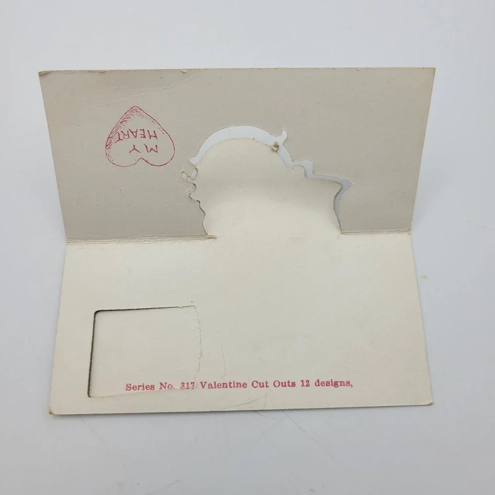 Vintage Valentine Card Girl Kitten Pop Up Die Cut Antique‎ Valentines Day